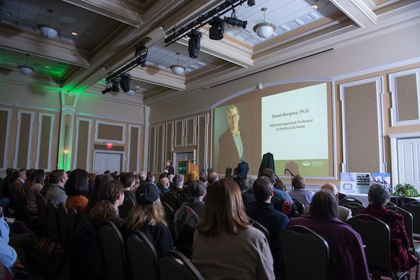 Dozens of Dr. Burgess' friends, family members and colleagues gathered in the Baker University Center Ballroom to celebrate her status as Distinguished Professor on Feb. 25.