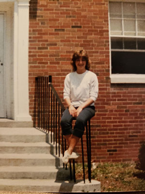 Valerie J. Allen, BBA ’88, is pictured outside of Tiffin Hall in 1984.