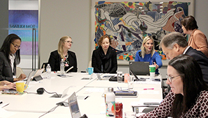 EPPLC cohort members Kathleen Blackwell (far left) and Michael Zalar and Maryellen Leneghan (far right) are seen with “Overview of Education Policy Lobbying in the Education Policy Arena” panelists (from left) Amanda Roberson, BA ’10, MPA ’12, director of policy research at the Institute for Higher Education Policy; Deborah Koolbeck, senior director of government relations for the American Association of Colleges of Teacher Education; and Meg Gilley, public policy advisor at the law firm Squire Patton Boggs. Photo by Tasha Attaway, BA ’90, MS ’94