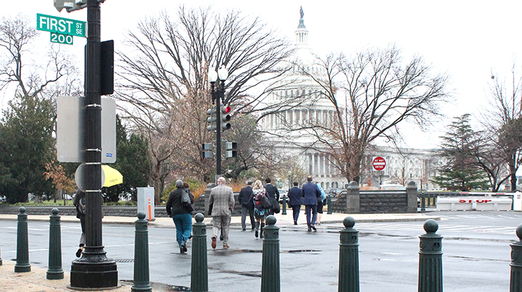 Members of the first cohort of Ohio University’s Education Public Policy Leadership Certificate (EPPLC) head toward Capitol Hill to begin their day of meetings with legislators and their staff during the program’s three-day networking residency. Photo by Tasha Attaway, BA ’90, MS ’94