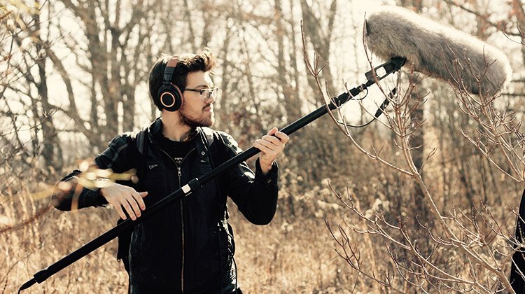 Chase Goodwin, BSC ’16, records field audio during the School of Media Arts and Studies’ 2016 48-Hour Shootout, which challenges teams of students to write, film and edit a short film in a 48-hour time period.