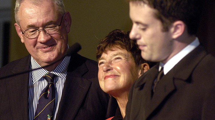 Jeanette Grasselli Brown, BS ’50, HON ’78, accepts a Founders Citation, the Ohio University Board of Trustees’ most distinguished honor, in this 2003 file photo. Grasselli Brown’s OHIO legacy includes the establishment of the Frontiers in Science lecture series.