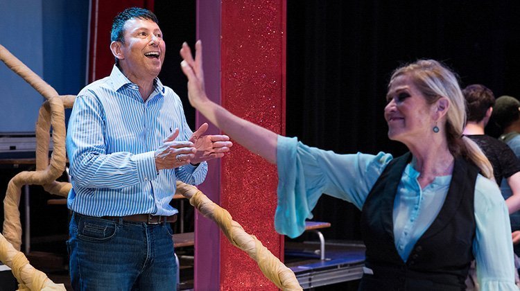 Victor Jones and Jennifer Myers rehearse on the Wagner Theatre stage for the July 2018 musical “Hello, Dolly!” Photo by Ben Wirtz Siegel, BSVC ’02