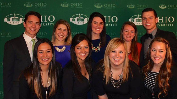 As an Ohio University undergraduate, J. Warren McClure and Stephen H. Fuller Cutler Scholar Jackson Lavelle (back row, far left), BA’ 14, was the president of the Student Alumni Board (SAB) and occasionally mentors current SAB members.