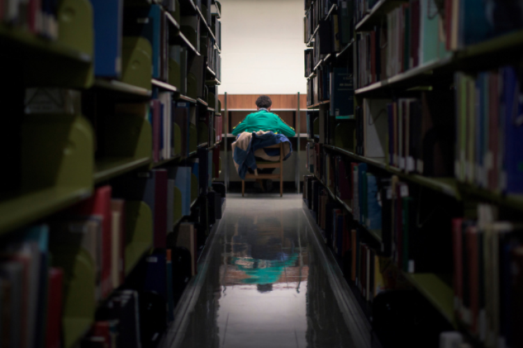 Student at library