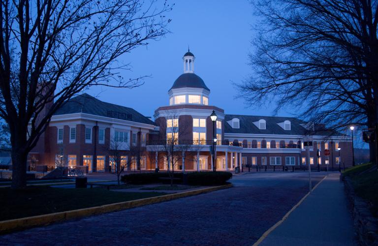 Baker Center at night