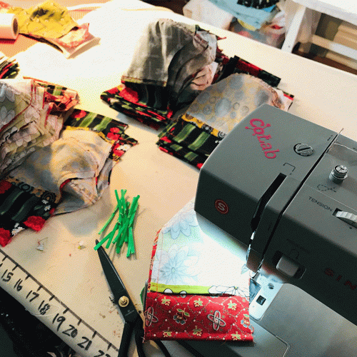 Masks being cut 