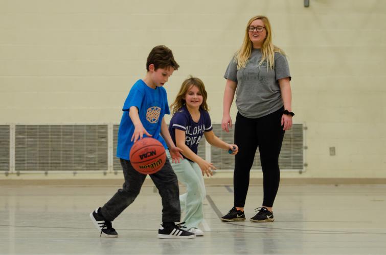 Playing basketball