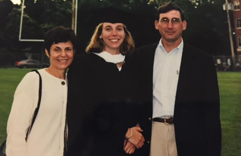 Ohio University graduates Betsy (Williams) Lancaster and Raymond Lancaster, pictured here at their daughter Christine’s graduation, made a pact years ago to support their alma mater.