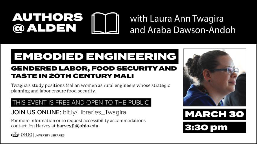 A graphic design for the March 30, 2022 Authors @ Alden presentation