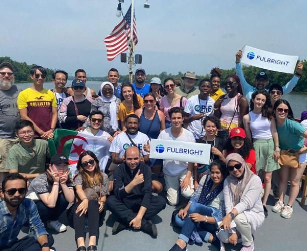 Fulbright scholars enjoy a cruise along the Ohio River.