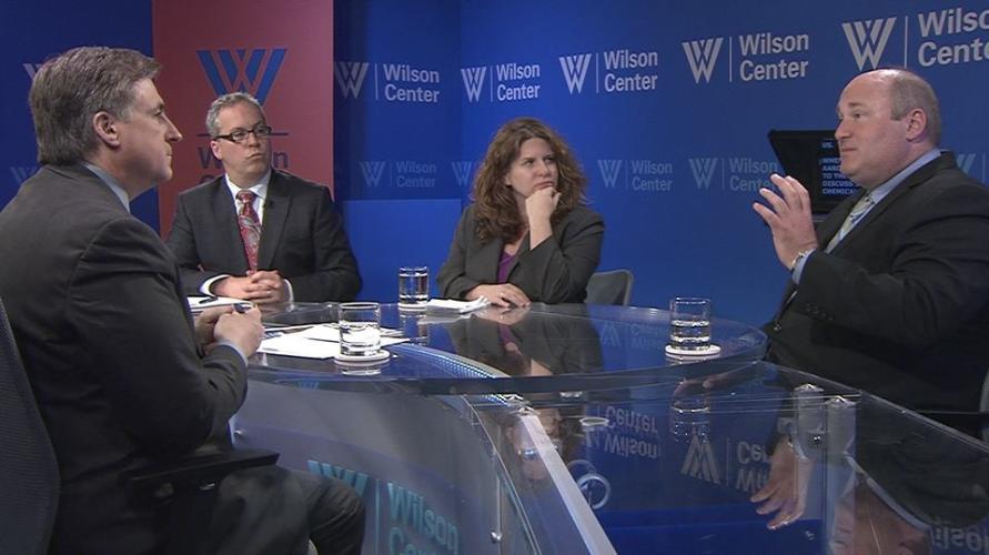 Four instructors sitting inside of Wilson Center