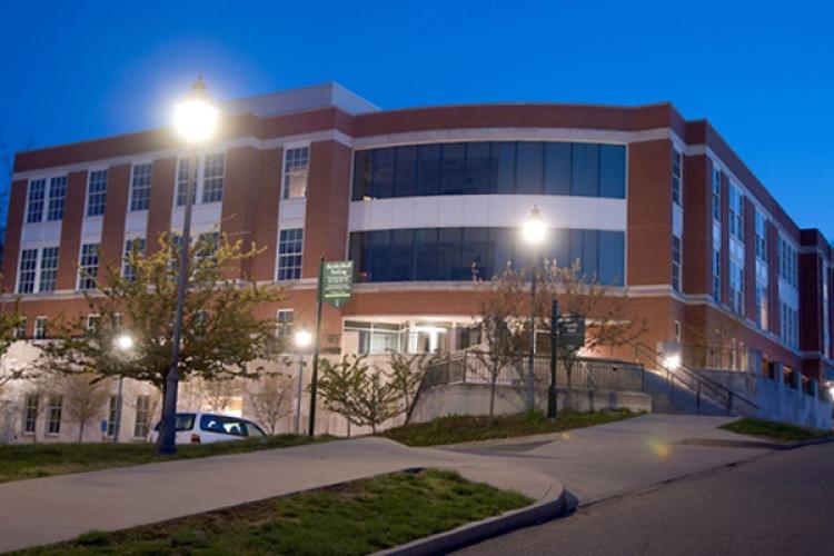 Gordy Hall at twilight