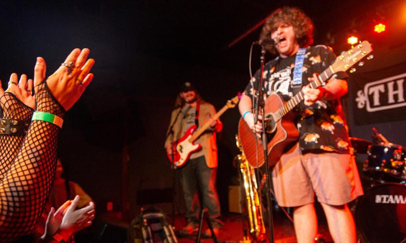 Nathan Cain of Plastic Lemonade performs at The Union as the crowd cheers.