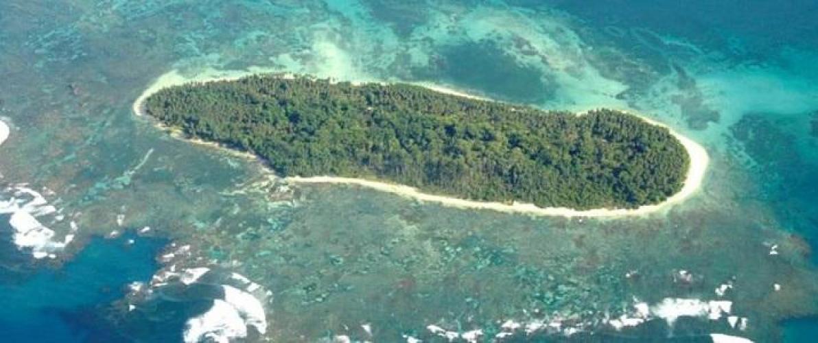 Overhead photo of tropical island and shoals