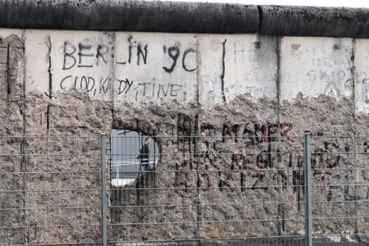 The Berlin Wall, as seen from the East German side. German reunification occurred on Oct. 3, 1990.