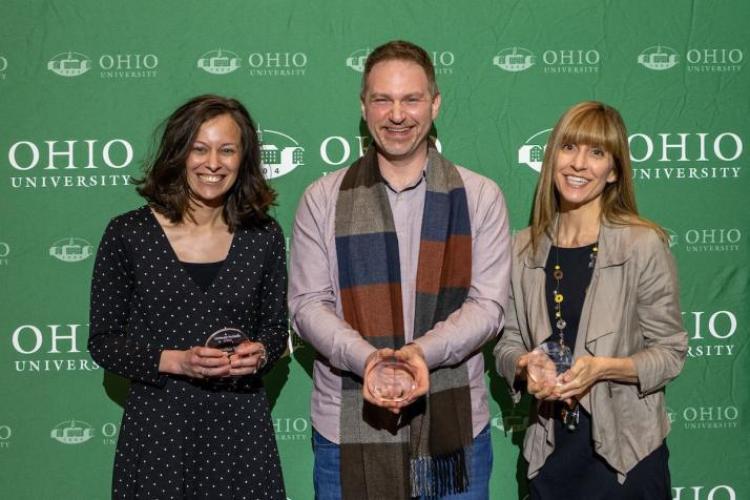 Three professors posing with their 22-23 University Professor awards
