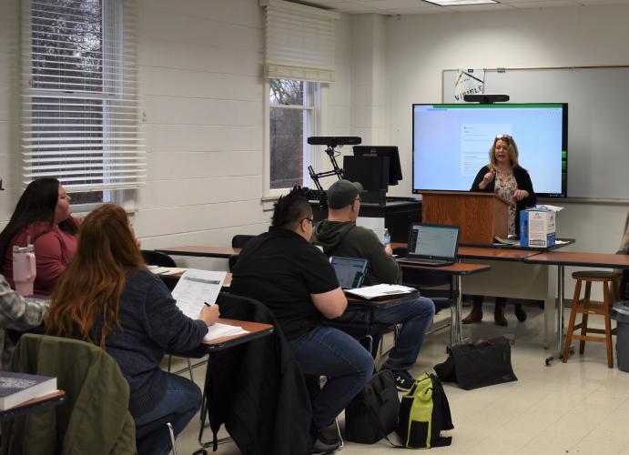 Kim Jones is shown teaching a class at Ohio University Chillicothe