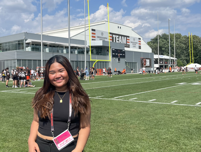 Rising senior Ysabela Ao at the Cleveland Browns training camp through her intern with ESPN Cleveland.