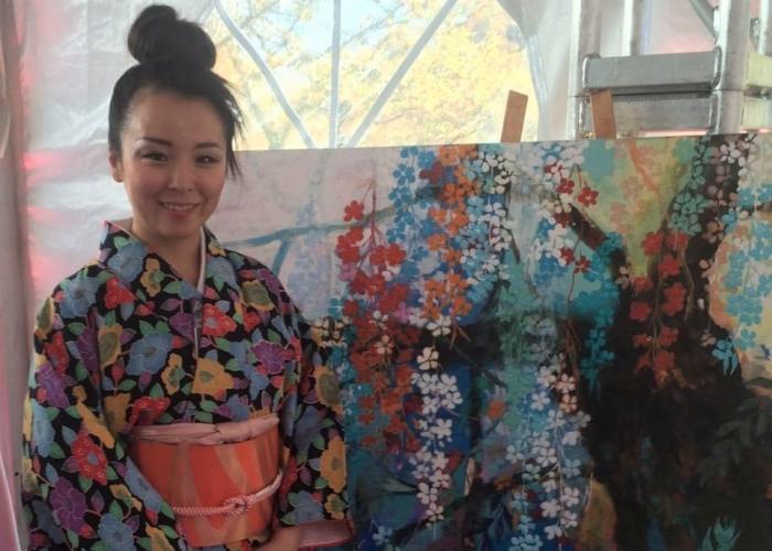 Hiromi Katayama with Painting