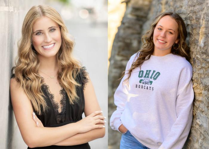 Two separate photos of young women smiling