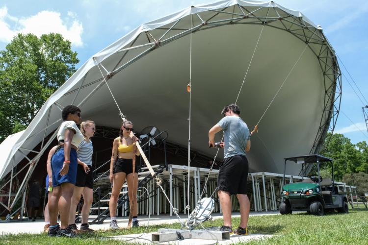 Lancaster Festival students set up stage