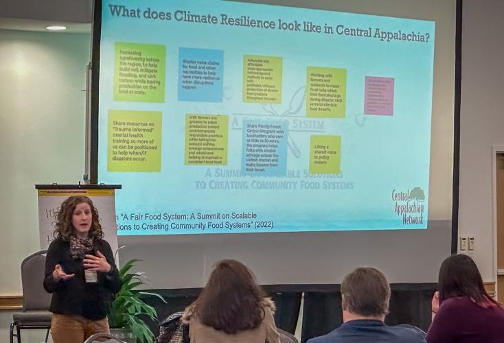 A speaker gives a presentation on climate resilience in Central Appalachian Ohio