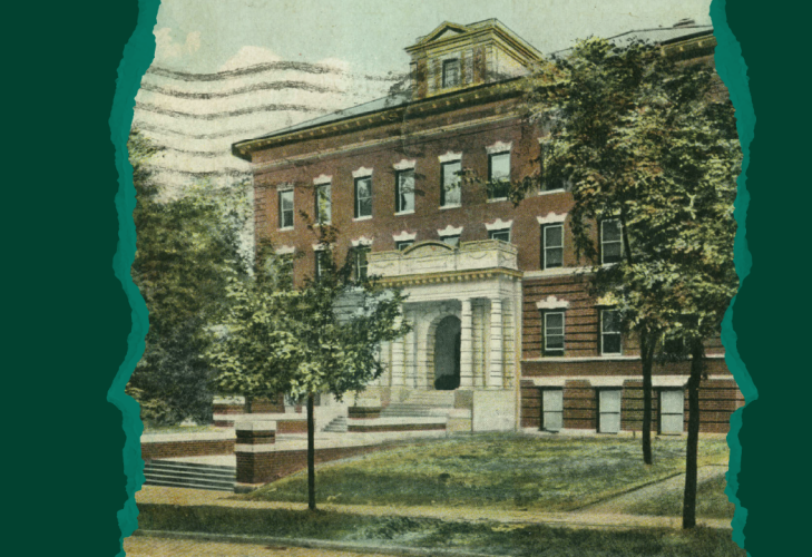 A graphic image of a historic building at Ohio University