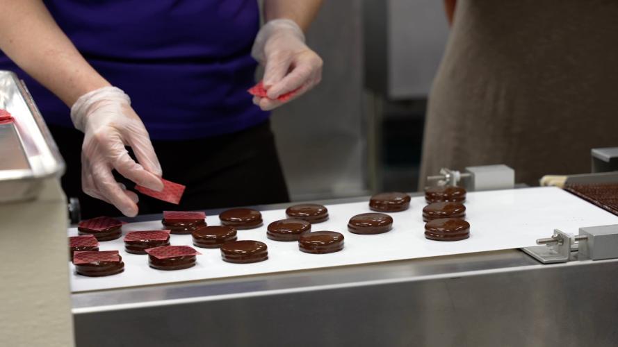 Chocolate products are prepared at a small business