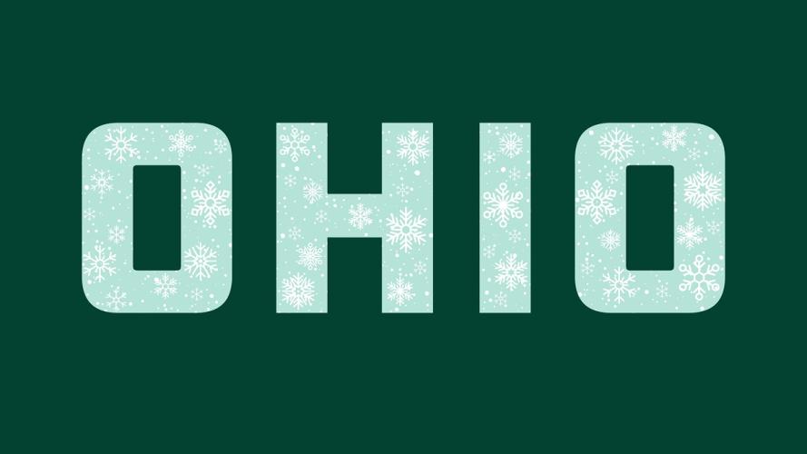 The word "OHIO" with snowflakes on the letters