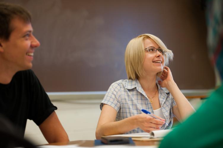 Two OHIO students in classroom enjoying learning.