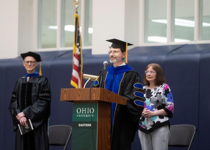 Dr. David Rohall speaks during an event at Ohio University