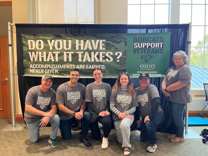 Members of the Veterans and Military Student Services Center during OHIO's annual veteran suicide awareness campaign event. 