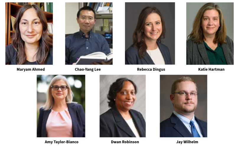 Images of Maryam Ahmed, Chao-Yang Lee, Rebecca Dingus, Katie Hartman, Amy Taylor-Bianco, Dwan Robinson and Jay Wilhelm