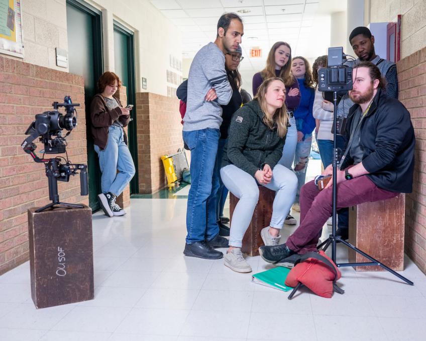 OHIO students work together on a film project