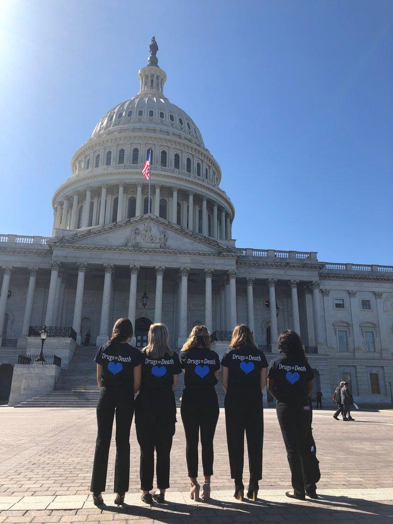 The Rachel's Angels group and their "Drugs = Death" t-shirts.