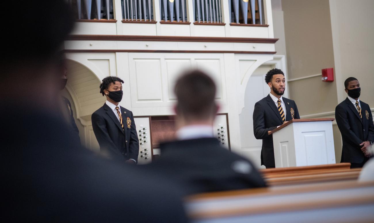 Jaylen Braxton of Alpha Phi Alpha Fraternity, Inc., welcomes participants