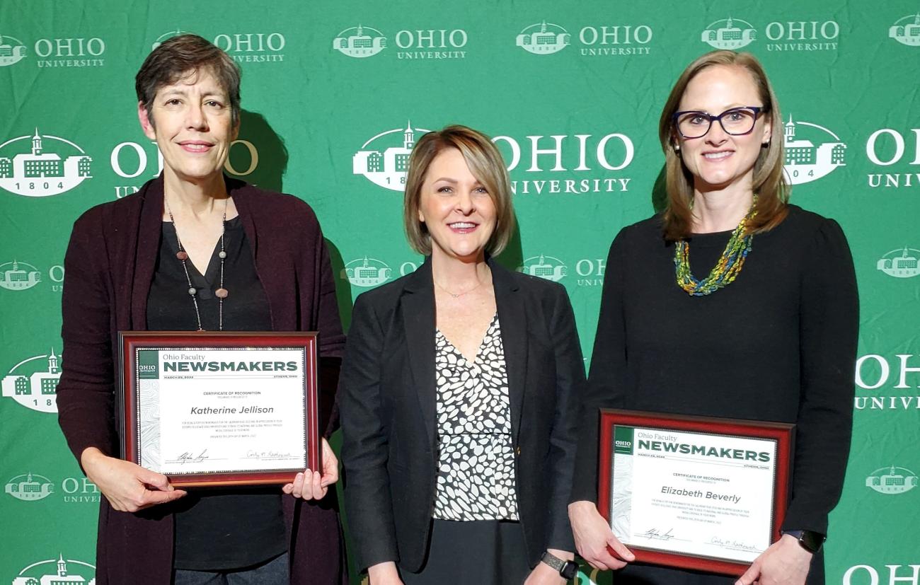 Shown are Professor Katherine Jellison, Carly Leatherwood and Associate Professor Elizabeth Beverly