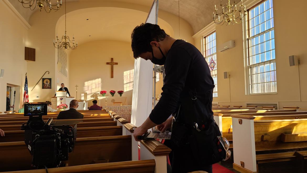 Behind the scenes setup at a church