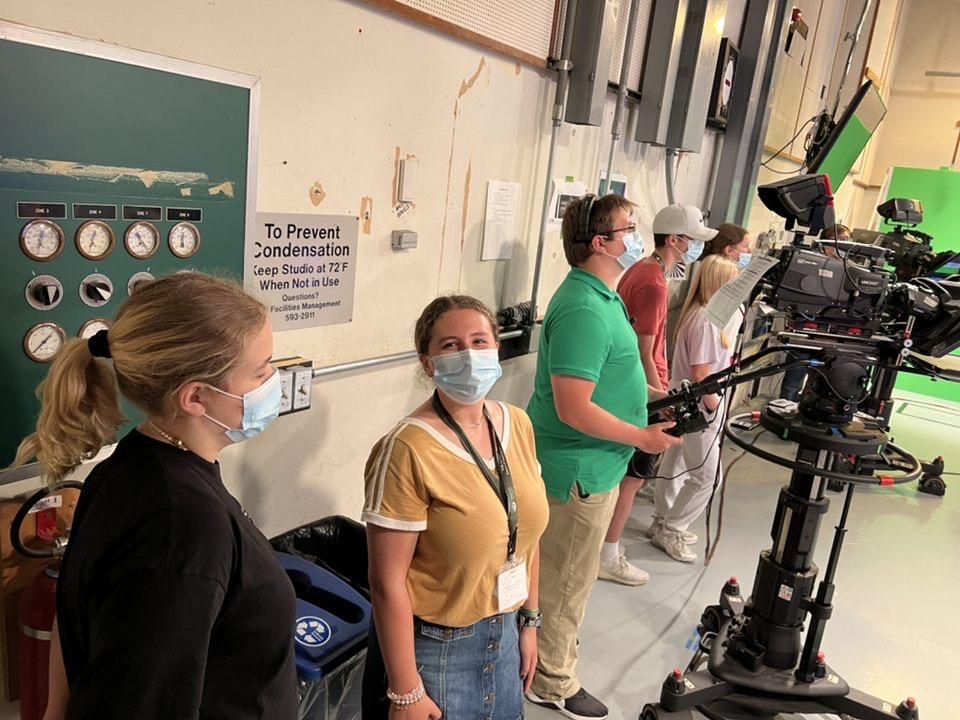 High school students touring WOUB newsroom during Newswatch