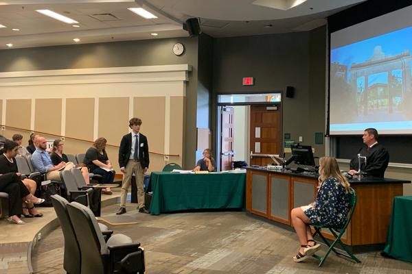 Chris Archer speaks for the defense at the mock trial. | Photo by Ben Siegel