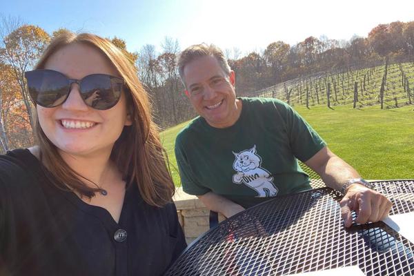 Lauren Snyder '21 and Jon Snyder '87 at an Athens winery.