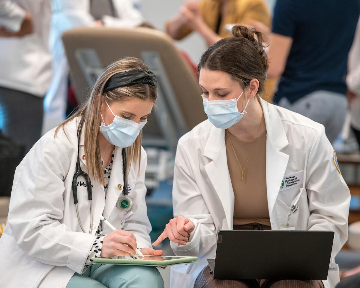 Heritage College of Osteopathic Medicine students are shown in a clinical lab