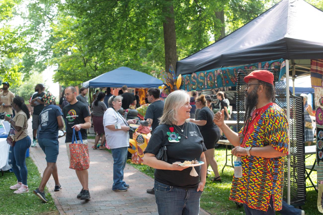 Visiting Professor of African American Studies Uzoma Miller, Ph. D. at the Juneteenth Festival 2023. 