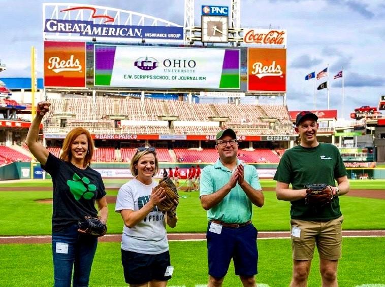 OHIO alumni are shown on the field at the Great American Ballpark