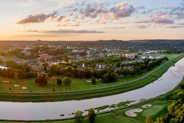 Ohio University was established in 1804 on the banks of the Hocking River, reengineered in the 1970s to wrap around campus and reduce flooding.