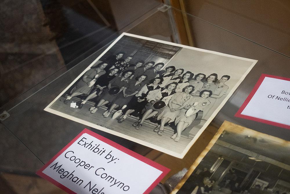 Historical black-and-white photograph on display at New Straitsville History Museum