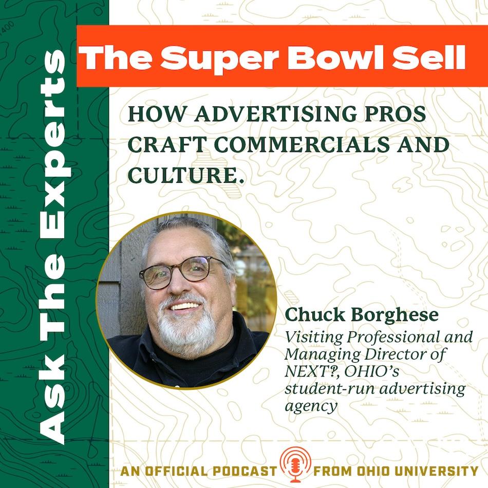 Graphic for the Ask the Experts podcast: "The Super Bowl Sell" with a photo of Chuck Borghese