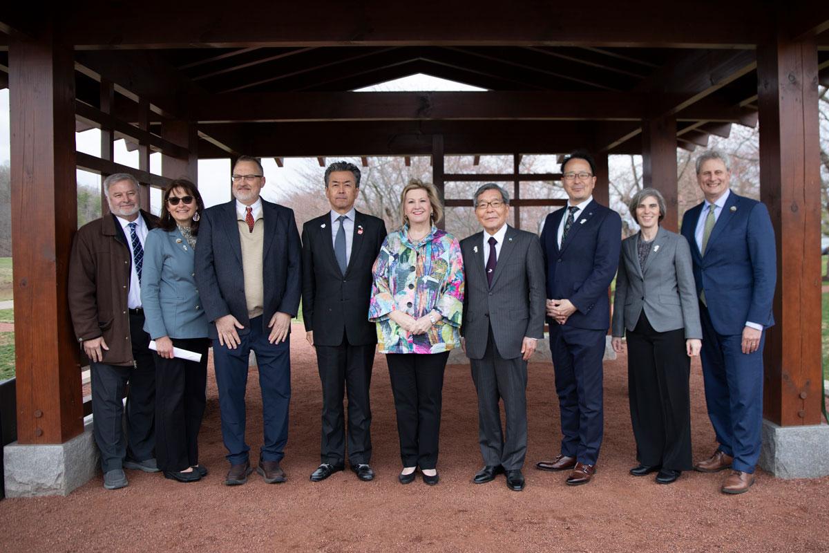 Chubu and OHIO leaders pose for a photo in the new pavilion.