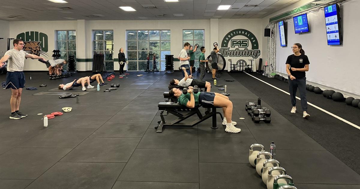 Members of Air Force ROTC Detachment 650 take part in the F45 Training Program in the Ping Recreation Center